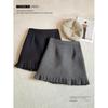 Plus Size Grey Pleated Wool A-Line Mini Skirt for Spring/Autumn