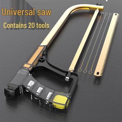 Universal Hacksaw Frame with Mini Fret and Jigsaw Blades for Woodworking and Household Use