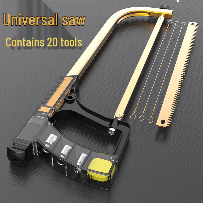 Universal Hacksaw Frame with Mini Fret and Jigsaw Blades for Woodworking and Household Use