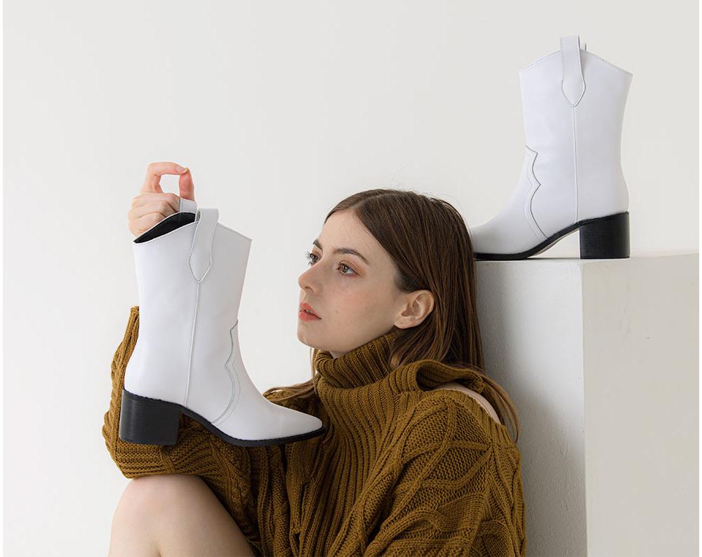 Eiffelclassic Western Half Boots White