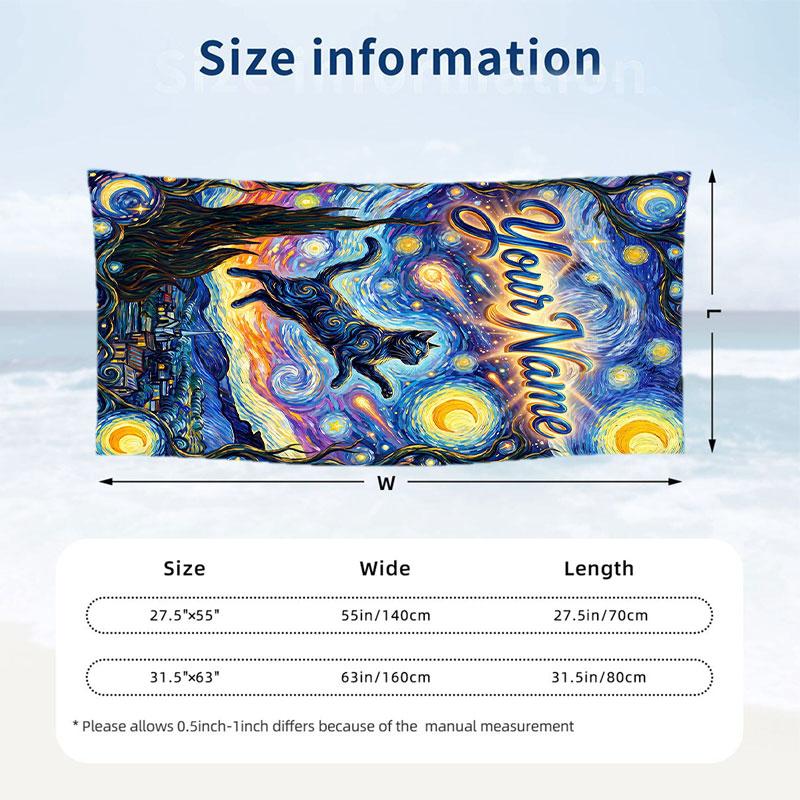 Cat Theme Beach Towel Personalized Custom Name & Text Soft Quick Dry Beach Towel for Swimming Travel