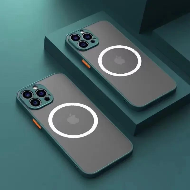 New Matte Armor Magnetic Wireless Charge Clear Case For iPhone 16 15 14 13 11 12 Pro Max Mini 14 Plus XS Max XR X Magsafe Cover