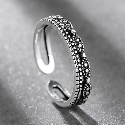 Offener Ring aus 925er Sterlingsilber, Retro-Simulations-Stapelring, platinierte Ewigkeitsbänder für Damen