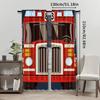 Set Of 2 Cartoon Fire Truck Curtains Print Design Black Red Fighting Vehicle Draperies Bedroom Kitchen Living Curtain Polyester Ideal For Decor