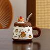 Cute Cartoon Dessert Bear Straw Cup with Lid Cute Mug Large Capacity Small Gift Ceramic Mug High Temperature Resistant