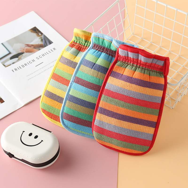 Rainbow strip bath towel Strong decontamination pull back strip bath towel hanging thickened bath gloves bath towel