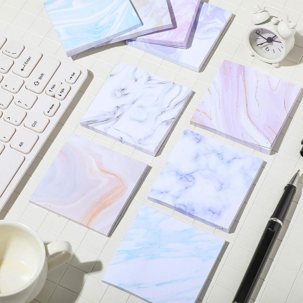 Zonon 9 Pcs Marble Sticky Note Pads 3 x 3 Inch Colorful Self-Stick Note Pads Adhesive Memo Notepad Office Supplies for Teacher Nurse Coworkers