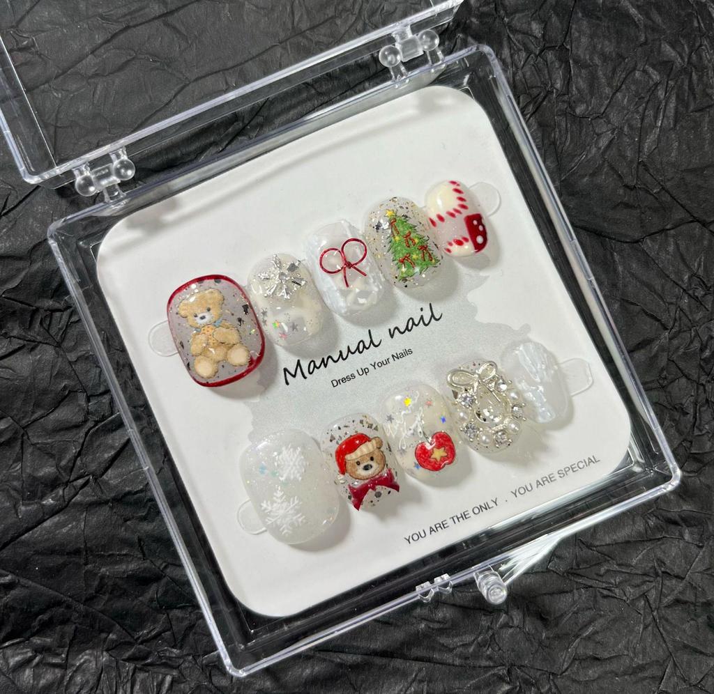 Christmas Collection: Cute Cartoon Girl Wearable Nail Stickers, Handmade & Removable