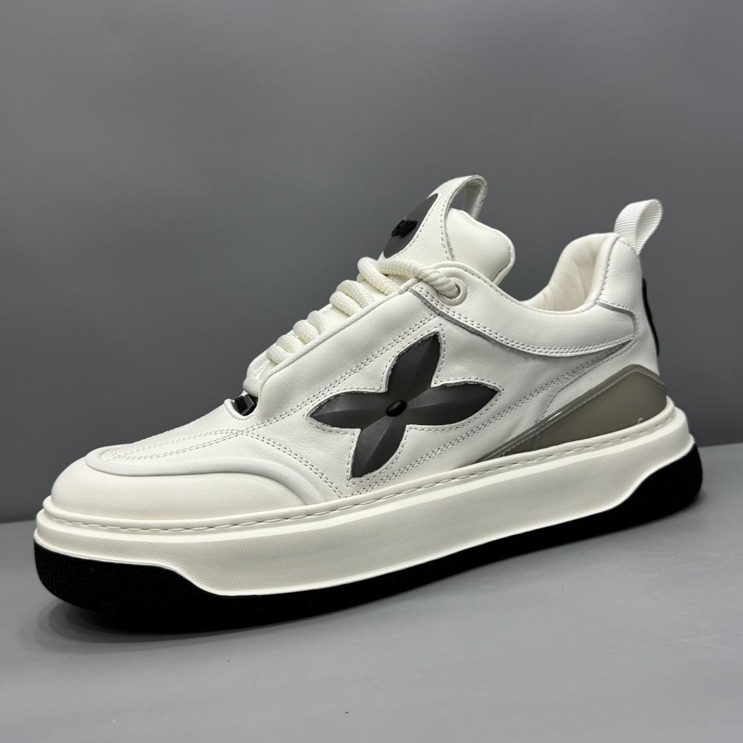 

Men s 2025 Autumn/Winter Genuine Leather Skate Shoes - Thick Sole Height Increasing, Soft & Comfortable Trendy White Sneakers 39 белый