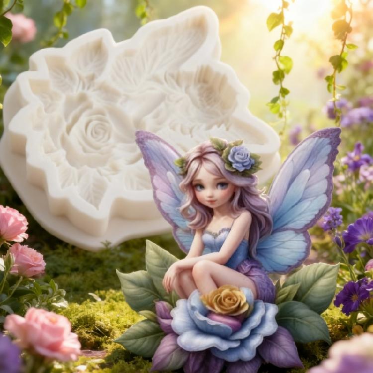 Silicone Rose Butterfly Fairies Fondant Mold Easy Demolding Ideal for Family Crafts Baking Projects and Decorative Art