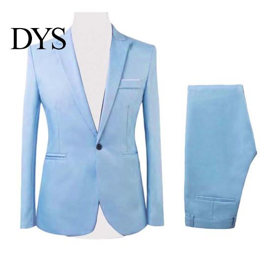 2 Pezzi/Set Uomo Formale Business Festa Tinta Unita Manica Lunga Blazer Abito Pantaloni