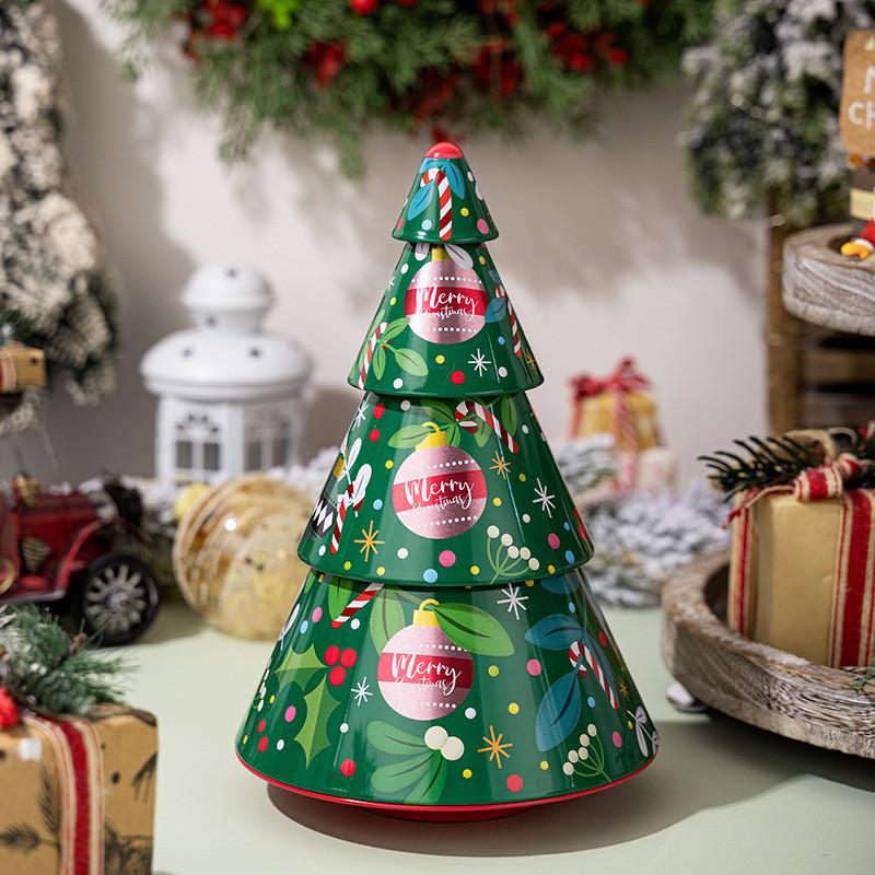 Christmas Tree Tin Candy Box With Metal Storage Container For Holiday Decorations