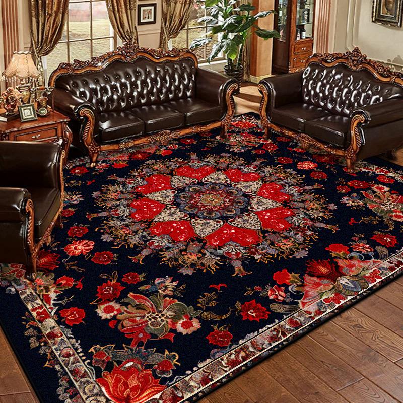 Persian Retro Living Room Carpet Decoration Home Thickened Flannel Sofa Area Rugs Bedroom Tatami Non-slip Floor Mat Household