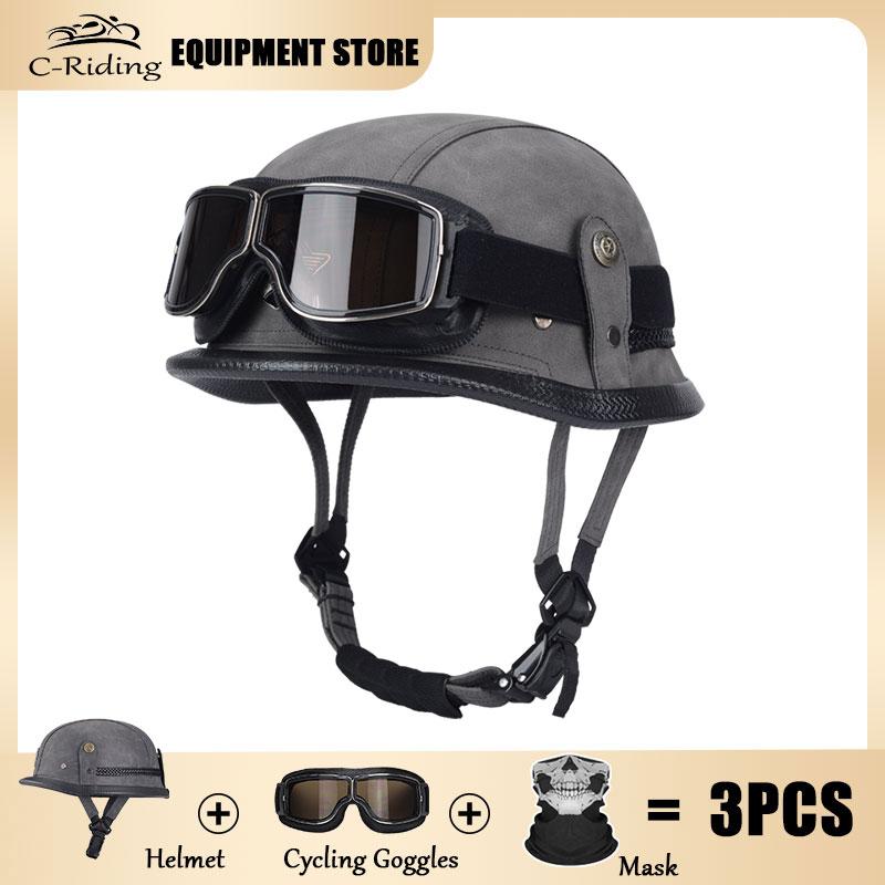 Germany Imported Helmet DOT German World War II Vintage Steel Helmets Motorcycle Half Helmet Leather Half Cover Locomotive