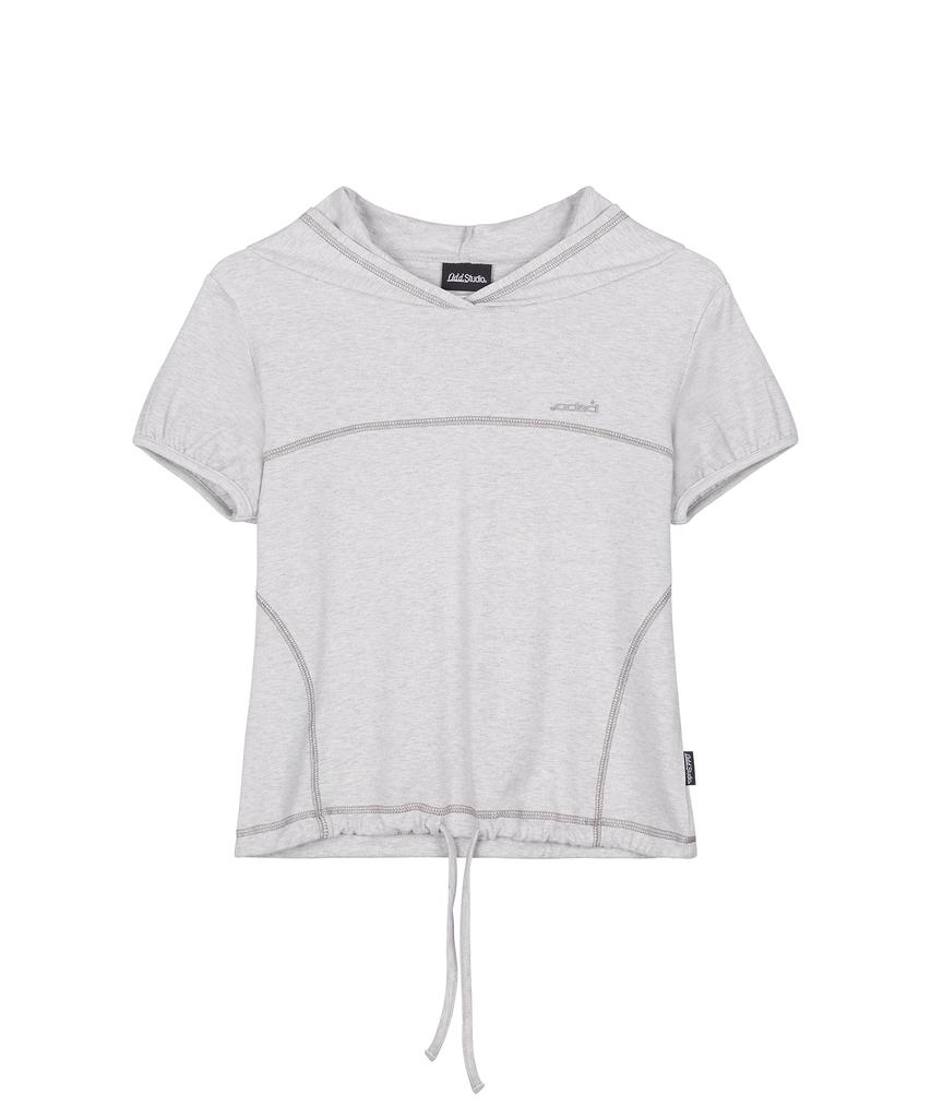 ODDSTUDIO Puff Cover Stitch Crop Hoodie - Gray Melange