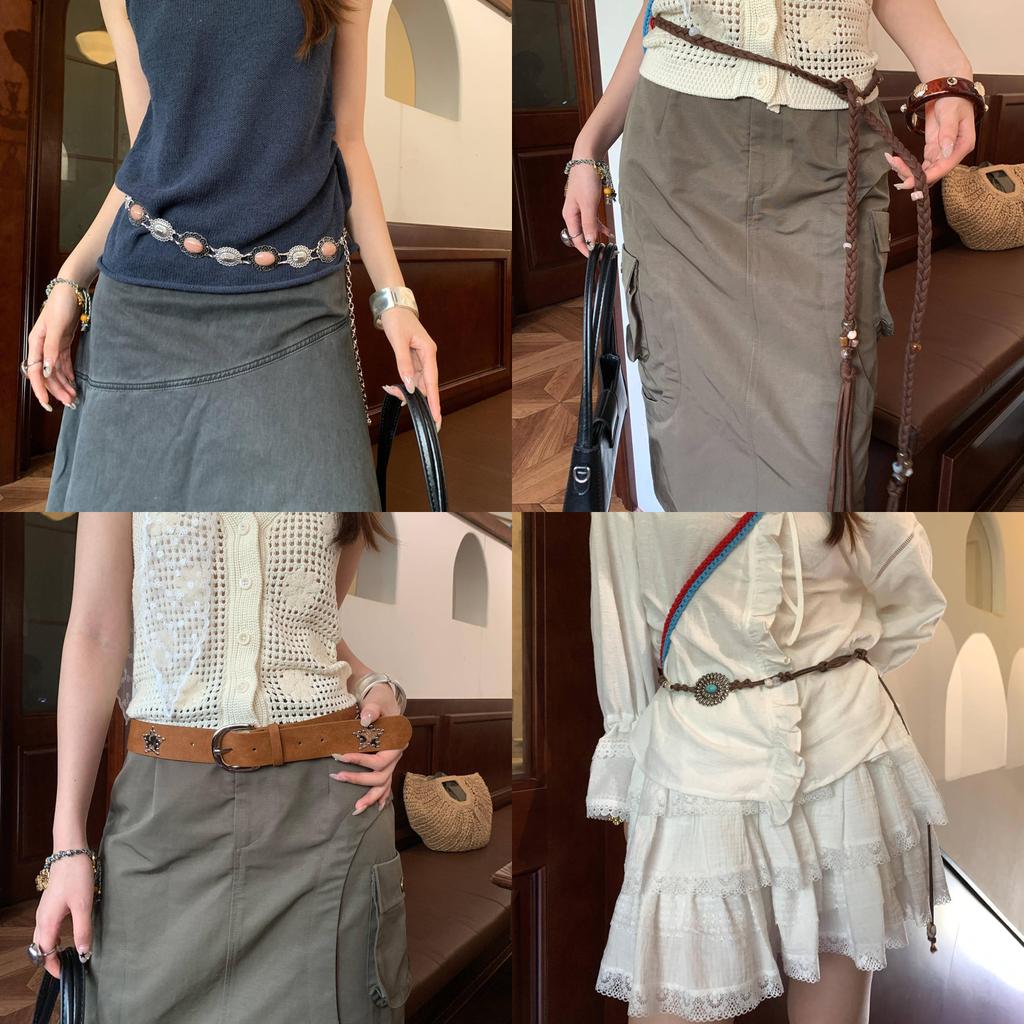 Bohemian Style Leather Belt For Women With Metal Studs And Embellishments For Casual Wear