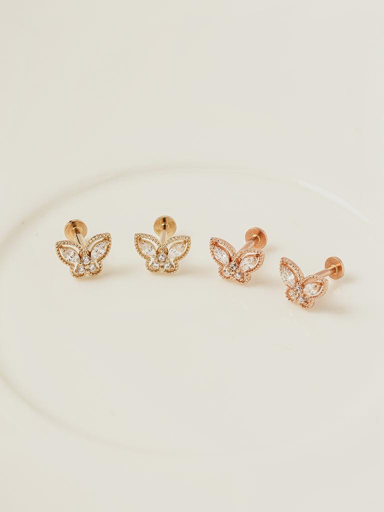 Minimal Piercing 14K Internal Crystal 3D Butterfly Labret Piercing