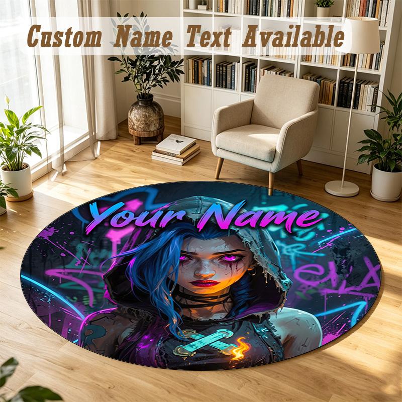 Arcane Personalized Round Rug Support Custom Name, Soft Home Decor Mat