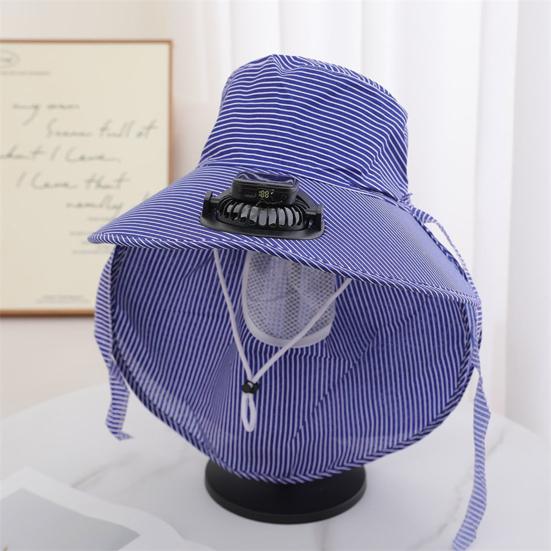 Solar Hat Fan Striped Wide Brim Fan UV Protection Fishing Hat