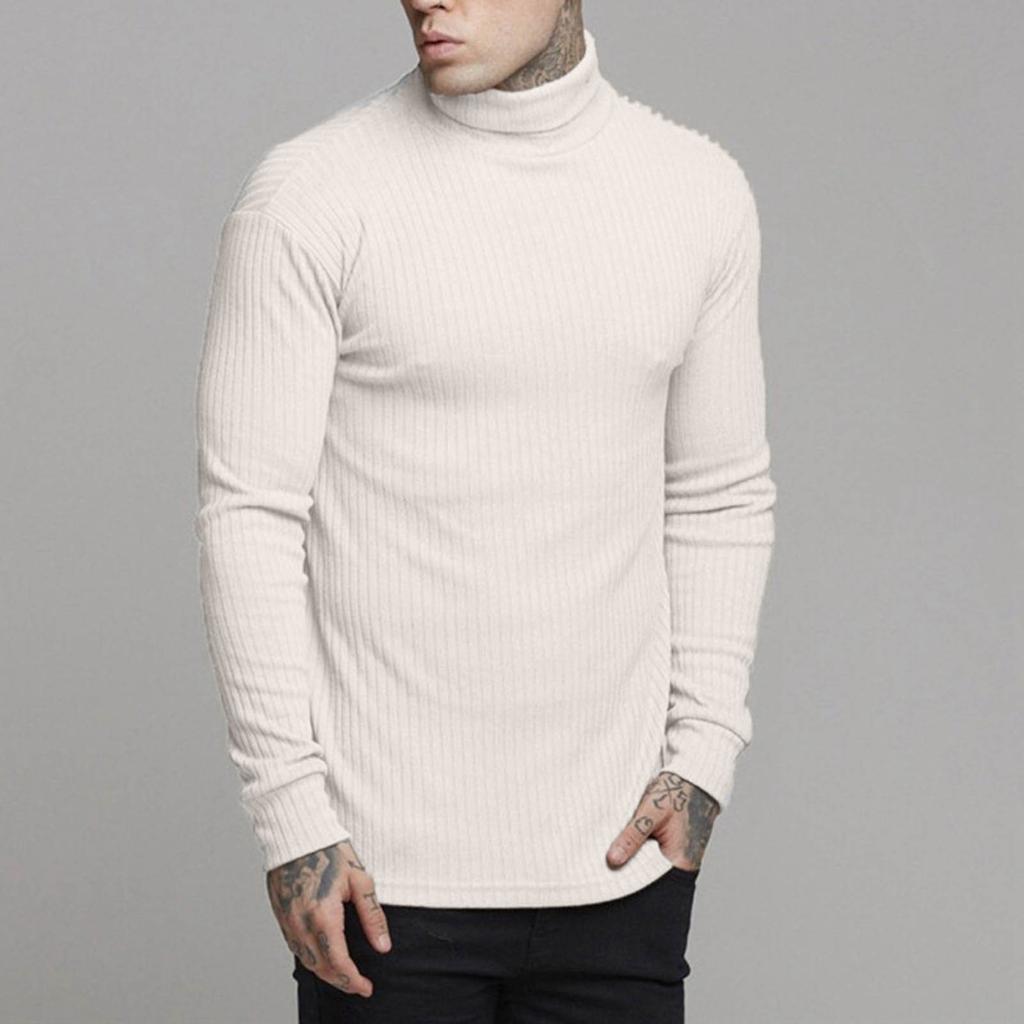 Men's Winter Solid Color Striped Casual Tops Long Sleeve Round Neck Sweatshirt