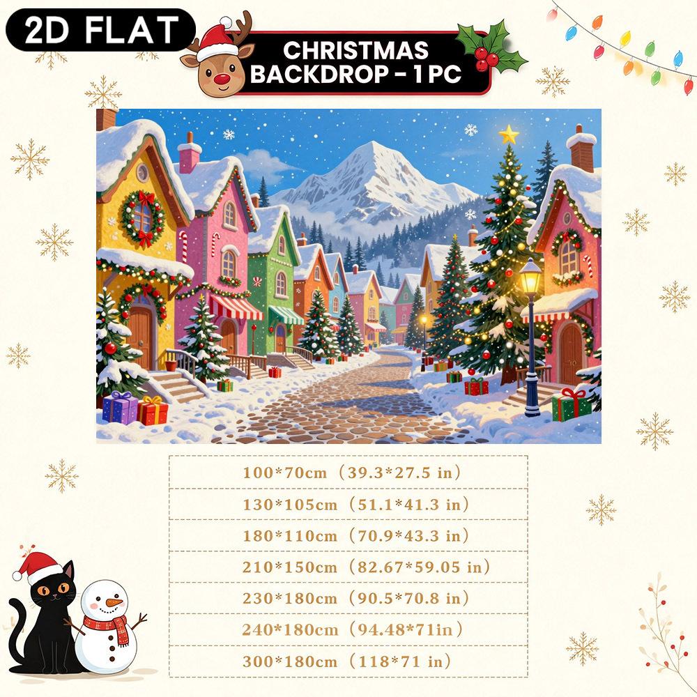1Pcs Winter Snow Town Colorful Houses Tree Decoration Background Christmas Backdrop Decorations For Photo Studio Booth Party