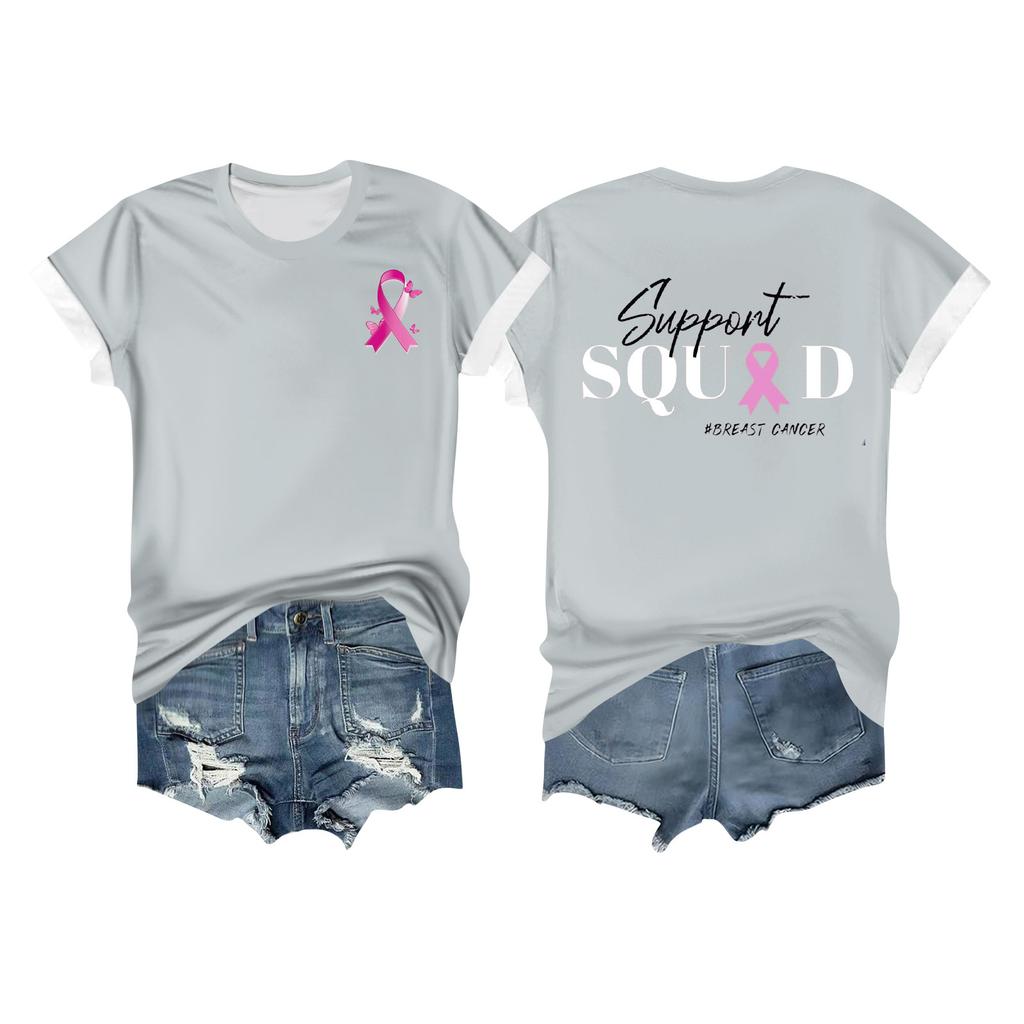 Women's Breast Ribbon Printed Casual Short Sleeve