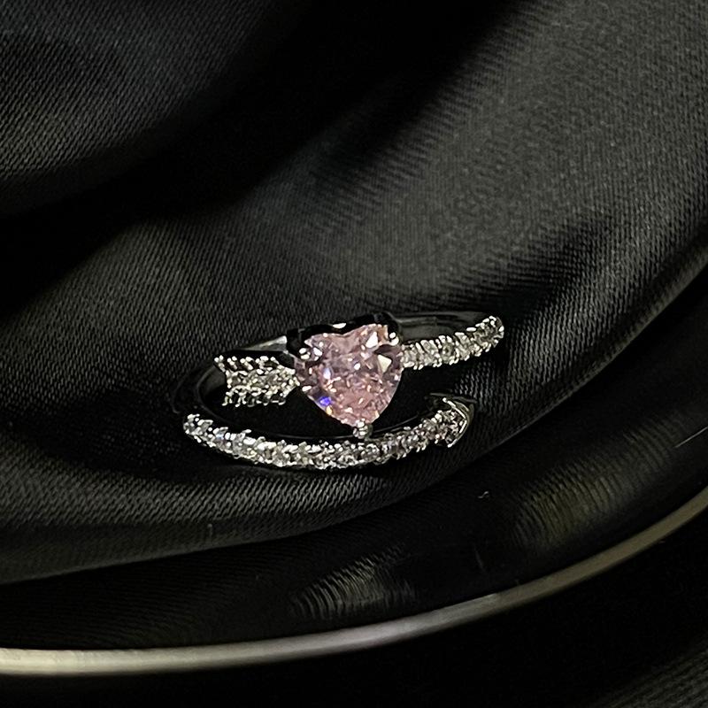 Rosa Zirkon Schlichter Offener Ring Süße Liebe Nischendesign Stern Hoher Sinn Verstellbarer Ring