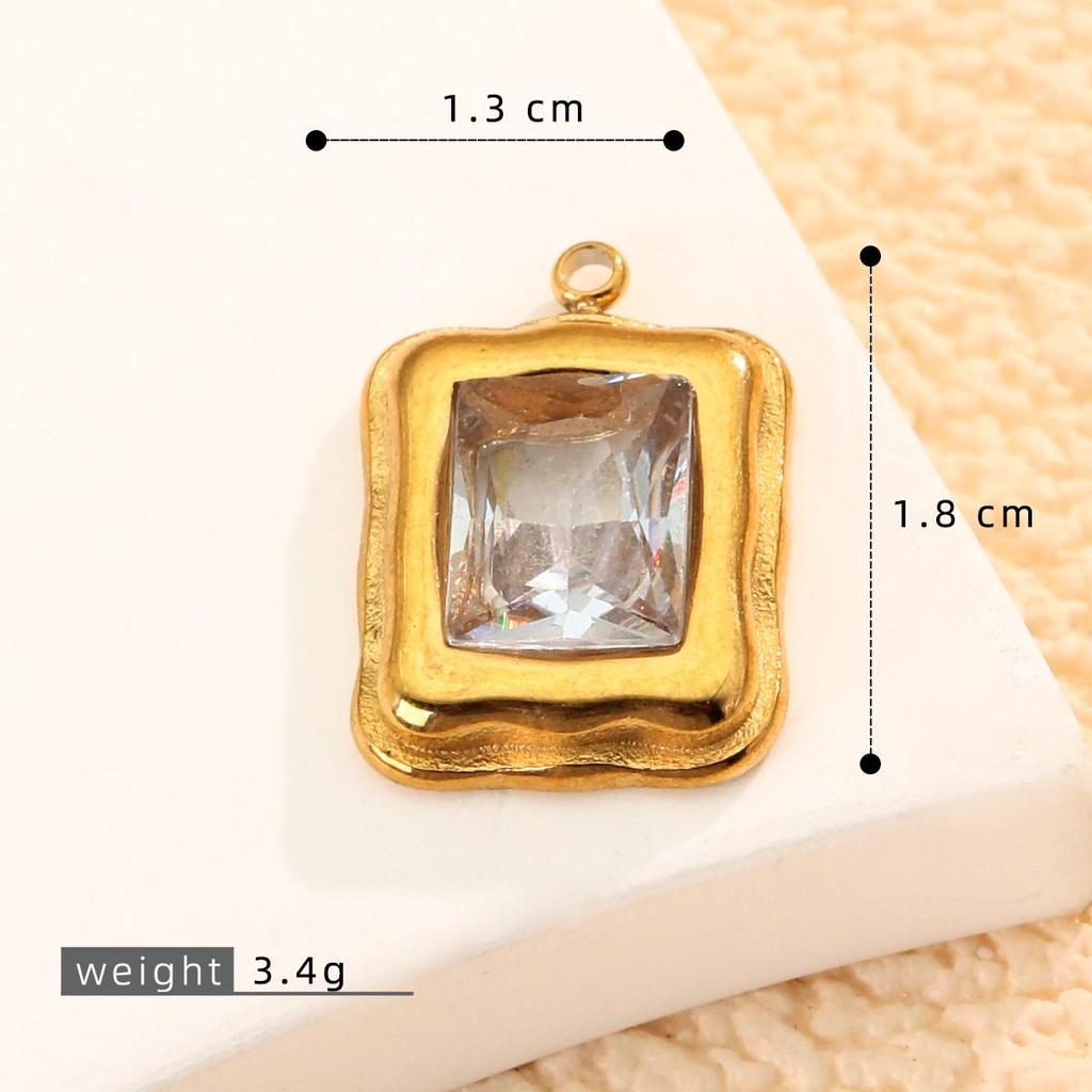 Colorfast Stainless Steel Emerald-Style Gemstone Rectangle Pendant Necklace