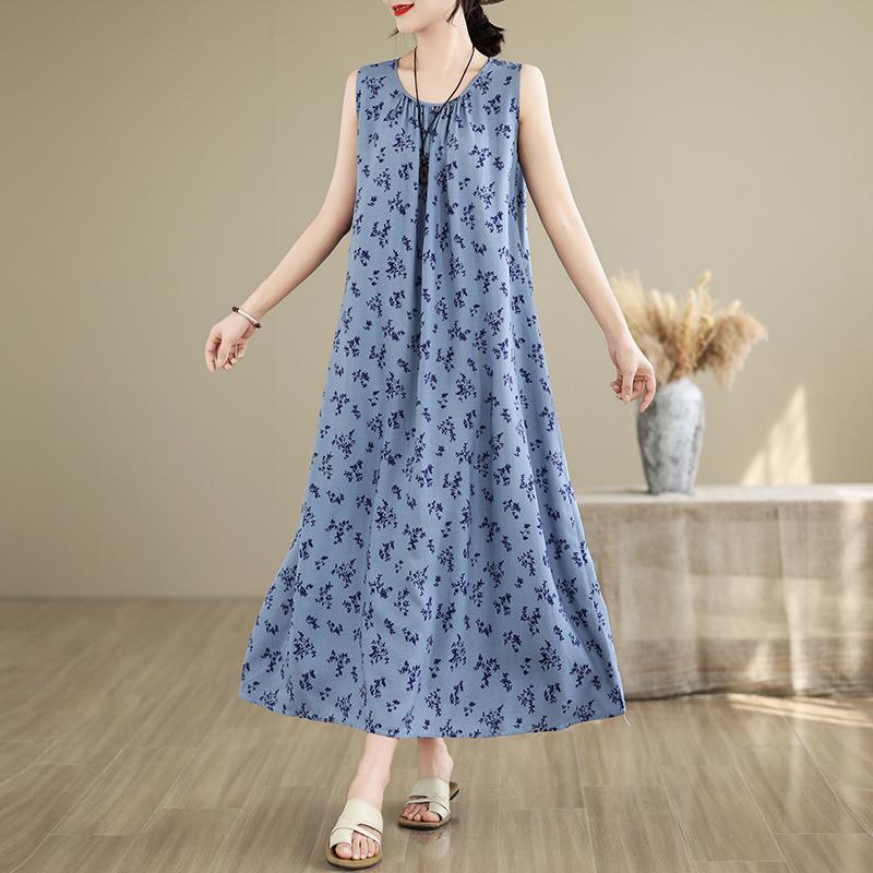 Elegant Women's Summer Dress Loose Sleeveless Plus Size Casual Long Dresses Vintage Clothes