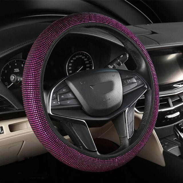Car Steering Wheel Cover with Bling Full  Crysta Diamond Carbon Fiber Universal Protector Suitable 36-38cm Vehicle 