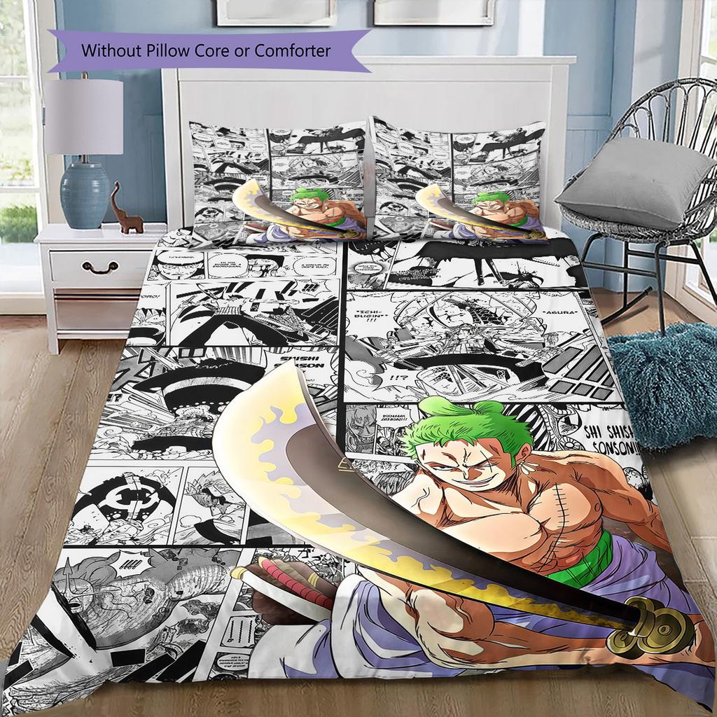 Roronoa Zoro Pattern Bedding Quilt Set Quilt Cover Pillowcase Home Birthday Gift(1 * Duvet Cover + 2 * Pillowcase, Without Core)