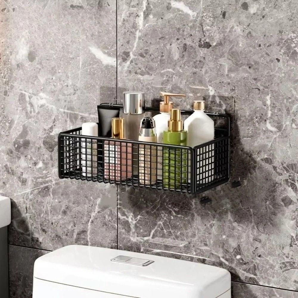Self Adhesive Bathroom Shelf Multifunctional Storage Basket Wall Mounted Storage Rack Kitchen
