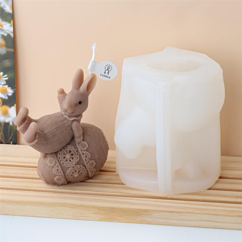 Easter Egg Cute Bunny Candle Silicone Mold DIY Rabbit Candle Making Mould  Decor Animal Painting Plaster Gift Desktop Ornament