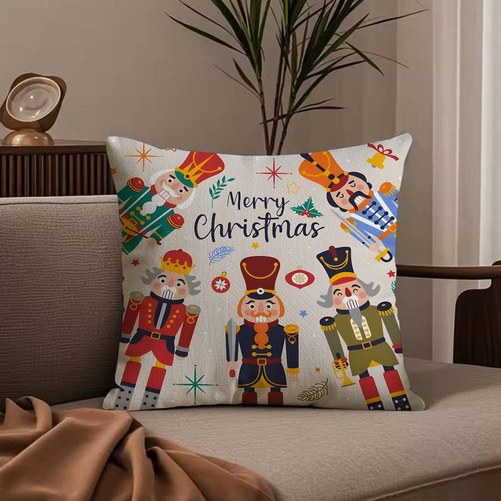 Nutcracker Soldier Christmas Pillow Case Anti-dustmite Pillowcase Invisible Zipper Silky Short Plush Sofa Cushion Cover