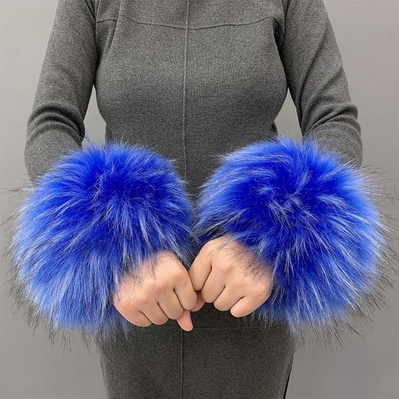 Faux Fur Cuffs Arm Warmers Furry Wrist Cuffs Holiday Costume Accessory for Women