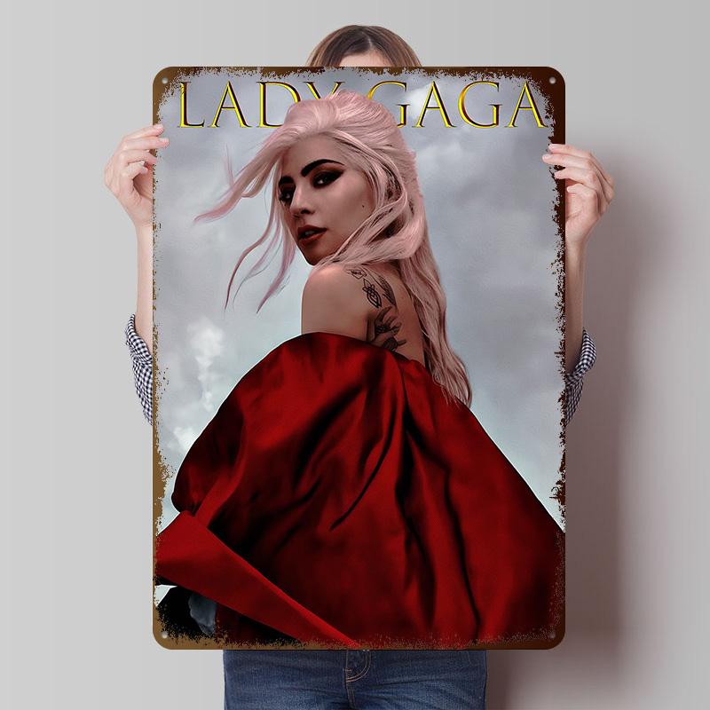 Lady Gaga Tinplate Posters Customizable Wall Art Retro Vintage Metal Signs for Home Room Garage Decoration Aesthetic Desk Decor 20X30CM