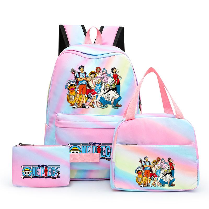 3 stk/sett Tilbake til skolen ryggsekk Anime ett stykke jenteryggsekksett Kawaii skoleelever Gutt Barn Matpakke Blyantboks