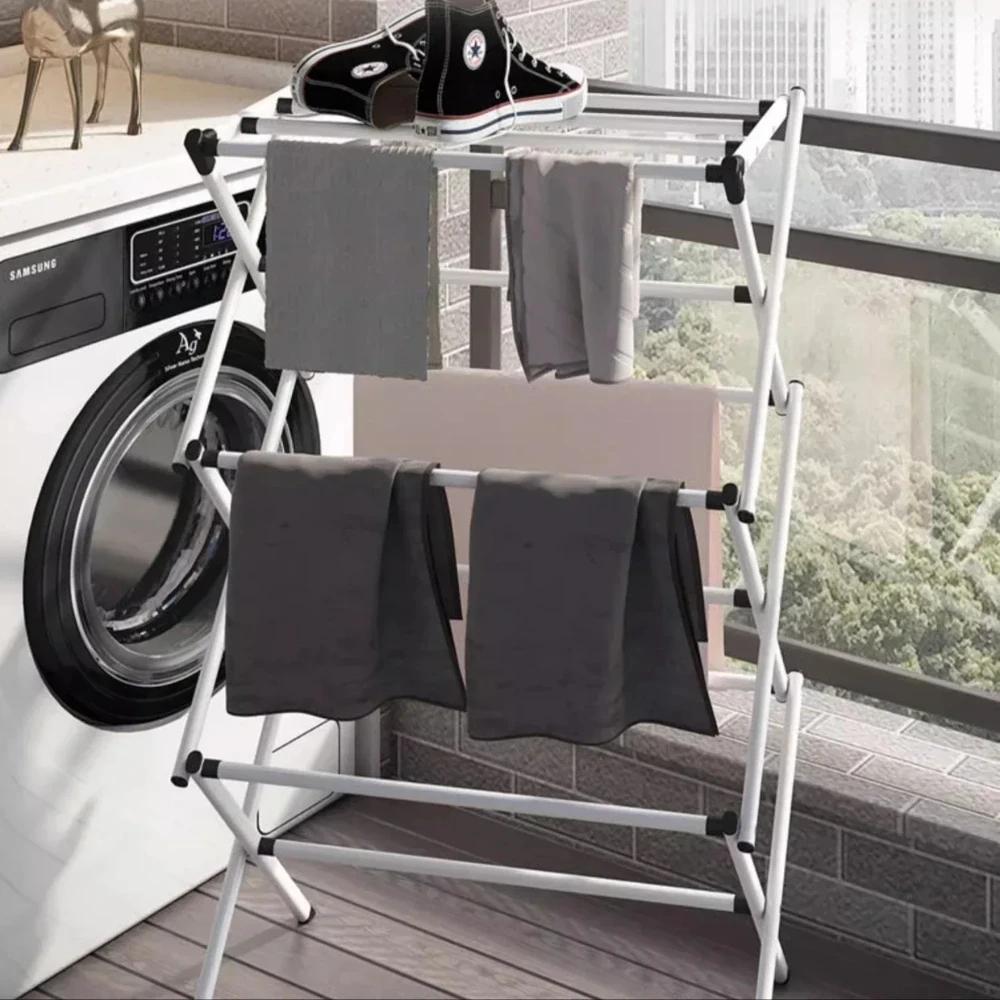 Simple Storage Rack Foldable Bedroom Drying Racks Floor Standing Balcony Clothes Hangers Scalable and Convenient Clothes Hanger