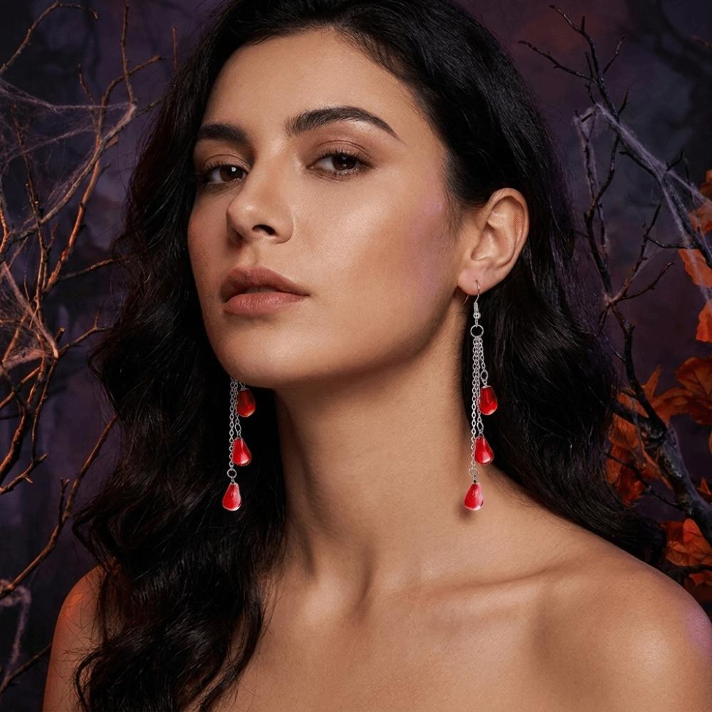 Gothic Blood Drop Necklace Tassel Halloween Earrings Creative Halloween Collarbone Chain  Cosplay