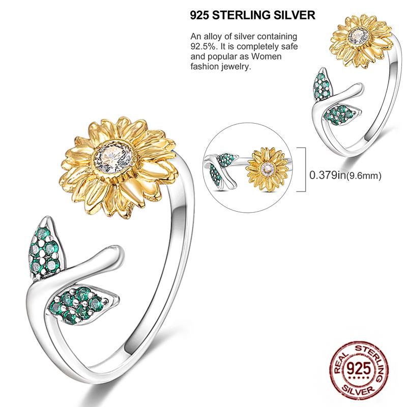 Free Size 925 Sterling Silver Ring Butterfly Sun Moon Sunflower Crystal Original Adjustable Rings for Women Wedding Jewelry Gift
