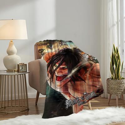 Anime A-Attack O-On T-Titan L-Levi E-Eren Blanket Plush Nap Sofa Rug for Living Room Office Bedroom Birthday Travel Kid Gifts