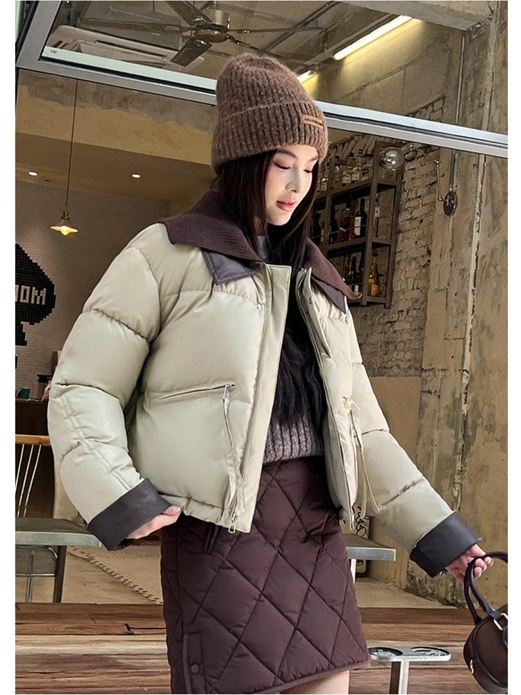 Wash-free Knitted PU Stitching Short Outwear Clothes Winter Jacket