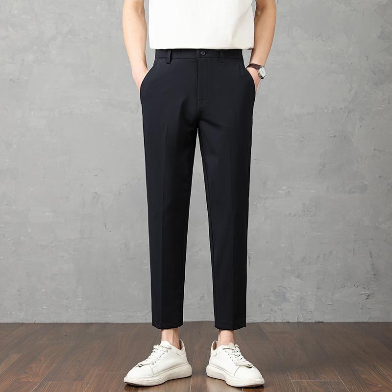 Summer New Light Luxury Summer Nylon Ice Silk Men's Casual Pants Slim Fall Men's Trousers Nine Points Men