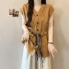 Plus-Size Korean Style V-Neck Buttoned Silk Scarf Sleeveless Women's Summer T-shirt - New Loose Slimming Design