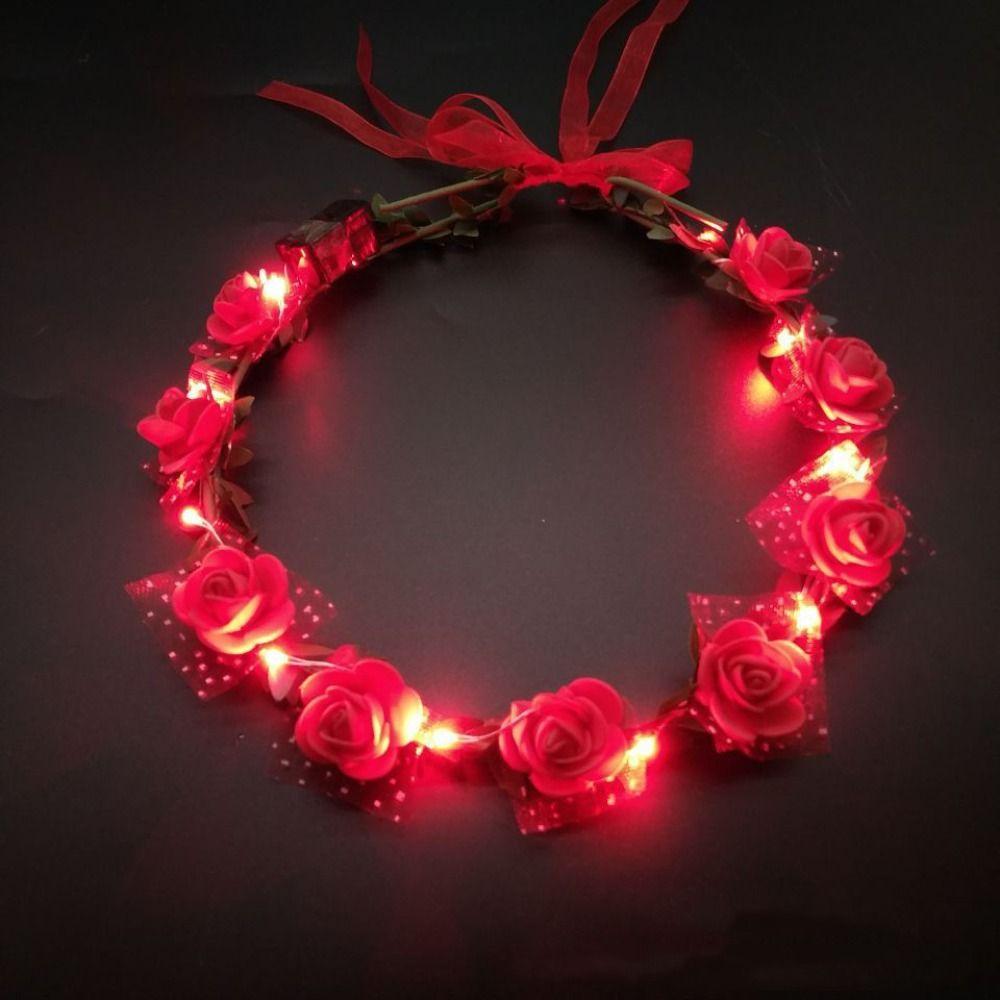 

Foam Party Luminous Wreath Decoration Crown Flower Headband Women Headwear LED Light Garland красный