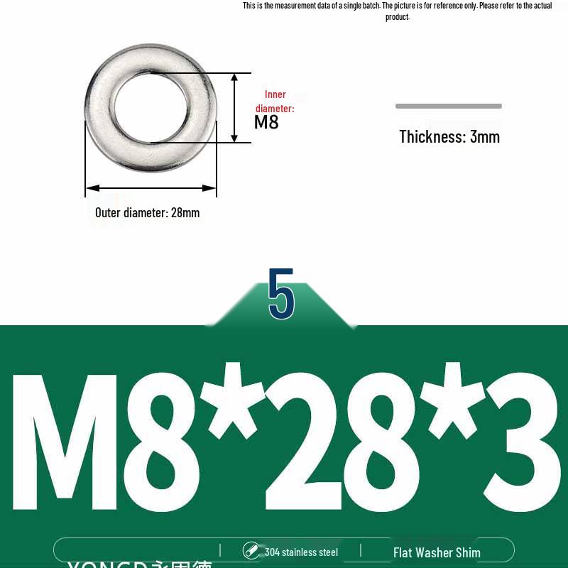 304 Stainless Steel Thickened Flat Washer / Ultra-thin Metal Gasket, Sizes M1.6-M10