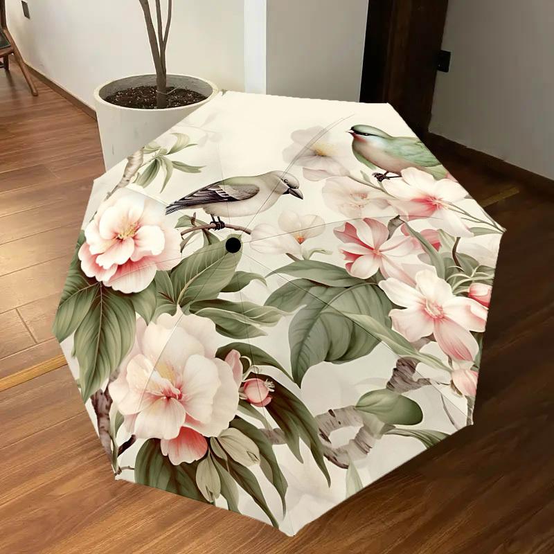 1PC Birds Flowers Umbrella-8-Rib Reinforced Portable Folding Travel Suitable for All Seasons Outdoor Daily Use-Z0458
