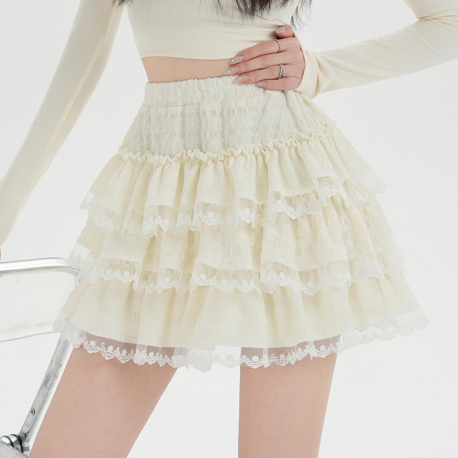 Sweet Ballet Lace-Trim Fluffy Layered A-Line Short Skirt - Spring/Summer Korean Style Small абрикосовый