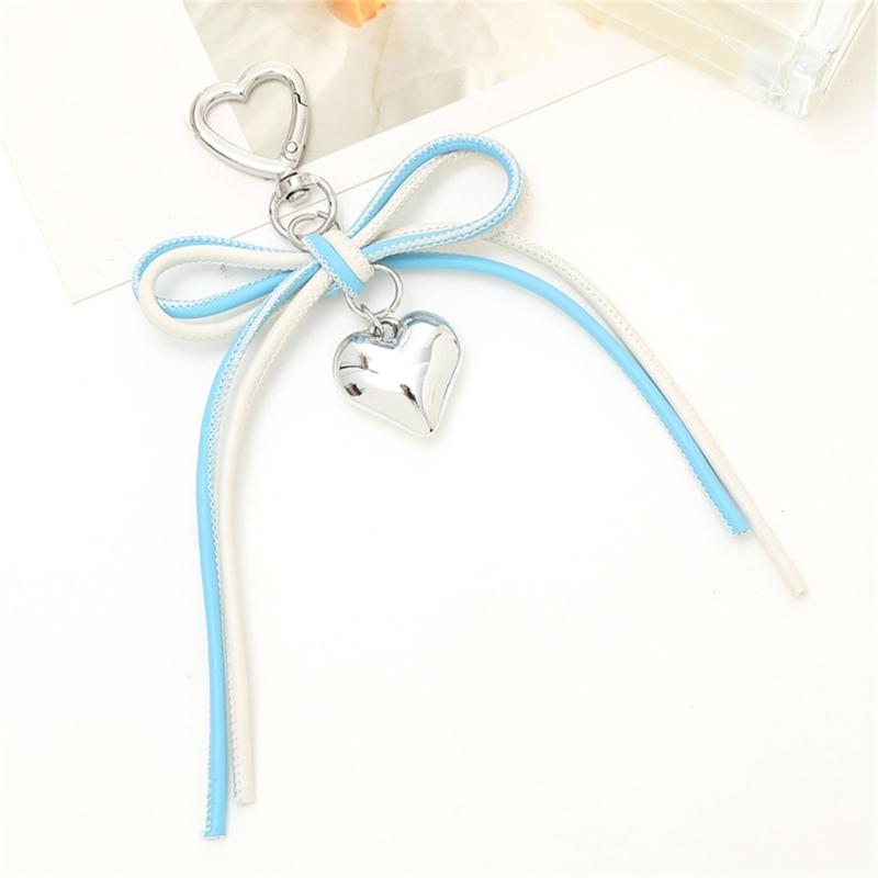 Korean PU Leather Bows Keychain Multi Function Bag Charm Accessory Phone Ornament Heart Pendant for Women