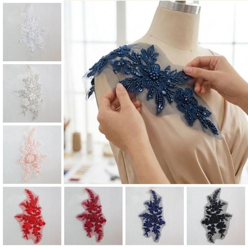 Beaded Lace Embroidered Floral Patches Mesh Fabric Iron On Floral Patches Repair Patches